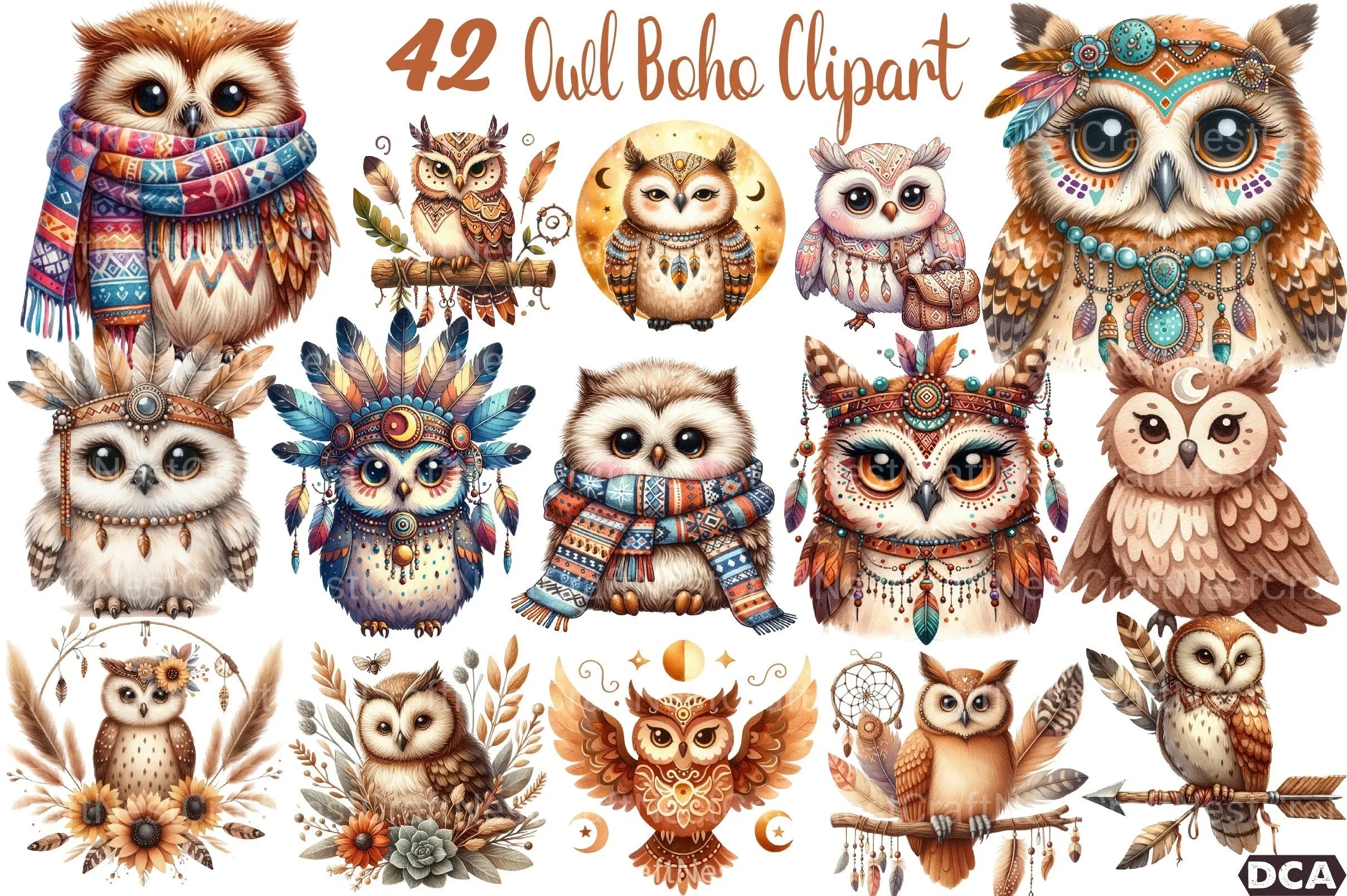Boho Owl Clipart Bundle 99 - CraftNest - Digital Crafting and Art