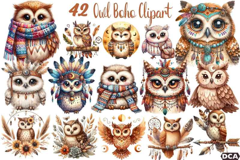 Boho Owl Clipart Bundle 99 - CraftNest - Digital Crafting and Art
