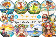 Stained Glass Summer Girls Clipart Bundle - CraftNest - Digital Crafting and Art