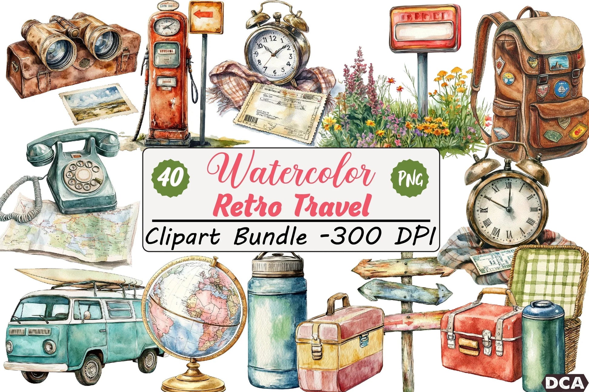 Retro Travel Clipart Bundle - CraftNest - Digital Crafting and Art