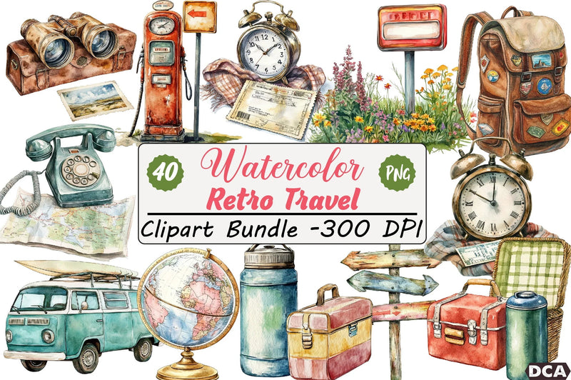 Retro Travel Clipart Bundle - CraftNest - Digital Crafting and Art