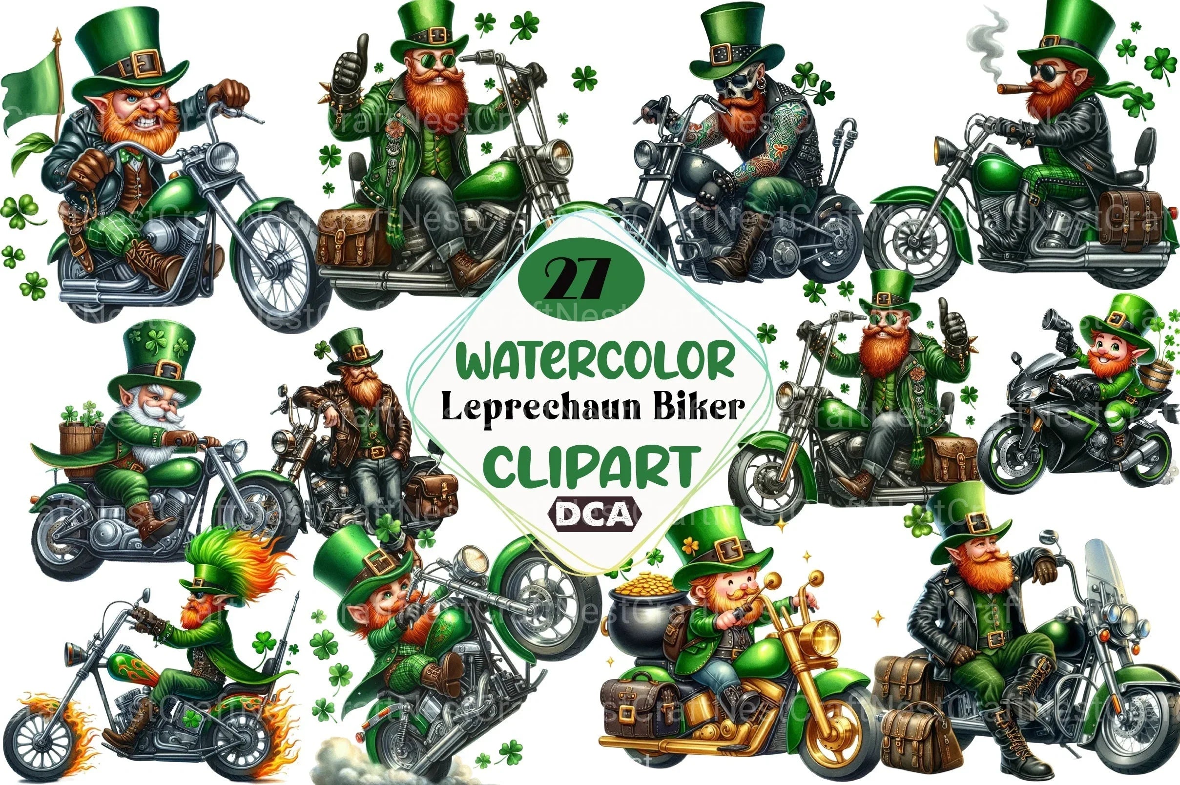 St. Patrick's Day Leprechaun Biker Clipart Bundle - CraftNest - Digital Crafting and Art