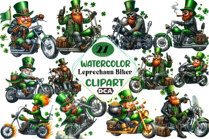 St. Patrick's Day Leprechaun Biker Clipart Bundle - CraftNest - Digital Crafting and Art