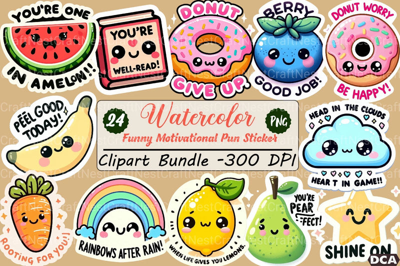 Funny Motivational Pun Sticker Clipart Bundle - CraftNest - Digital Crafting and Art