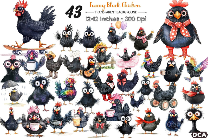Quirky Funny Black Chicken Clipart Bundle - CraftNest - Digital Crafting and Art