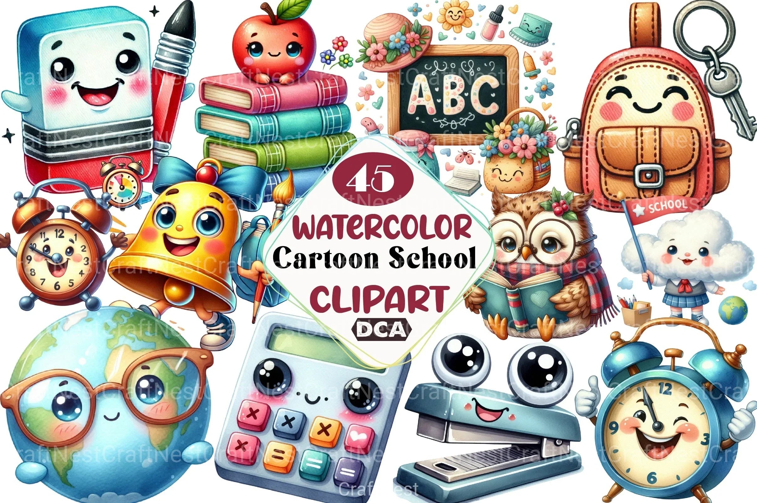 Cartoon School Clipart Bundle - CraftNest - Digital Crafting and Art