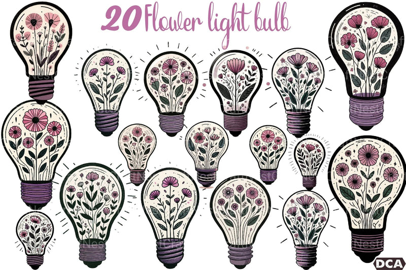 Flower Light Bulb Clipart Bundle - CraftNest - Digital Crafting and Art