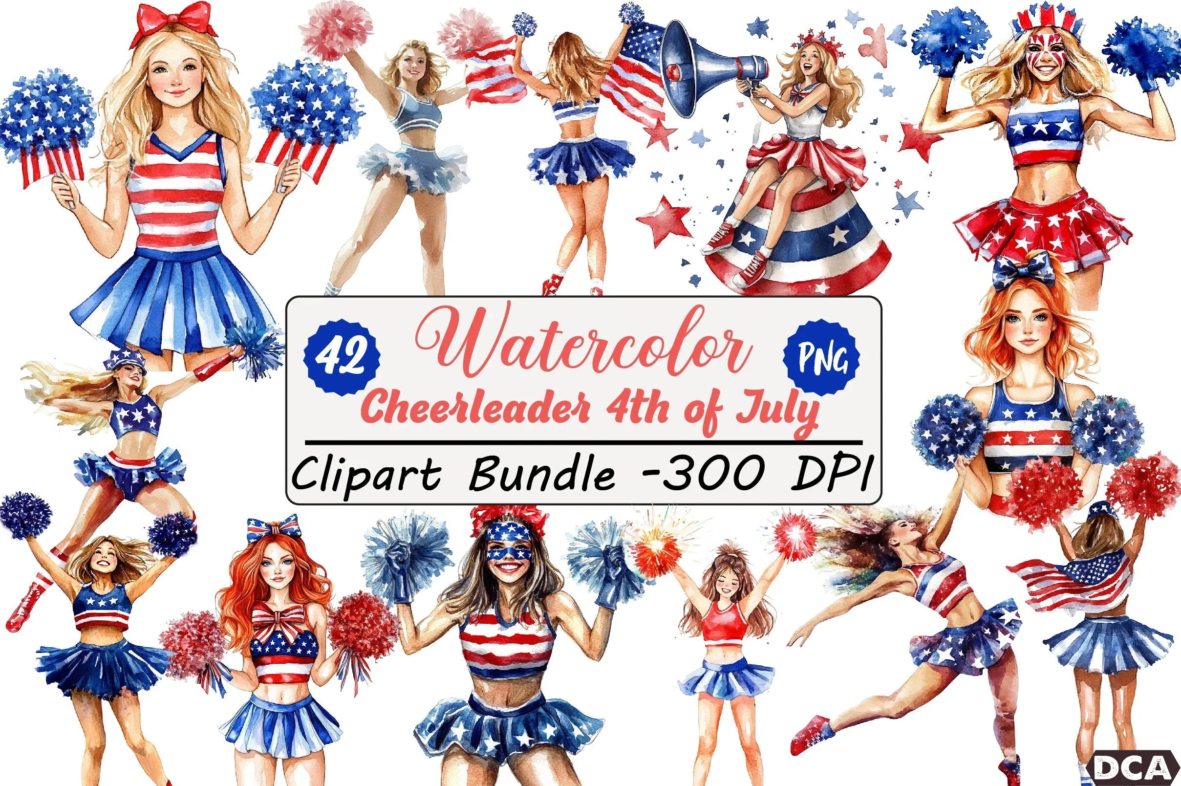 Cheerleader 4th of July Clipart Bundle - CraftNest - Digital Crafting and Art