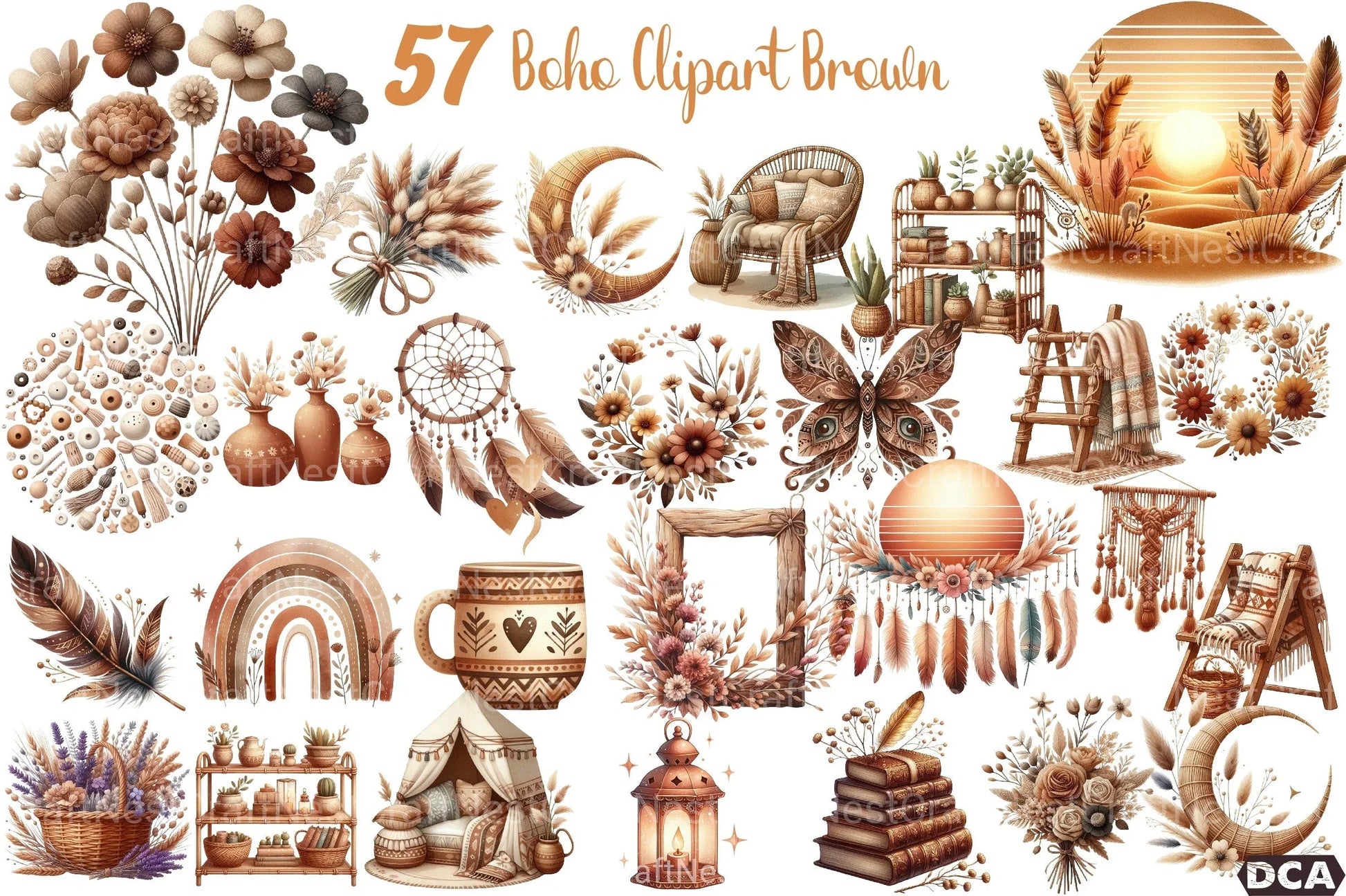 Boho Brown Clipart Bundle - CraftNest - Digital Crafting and Art