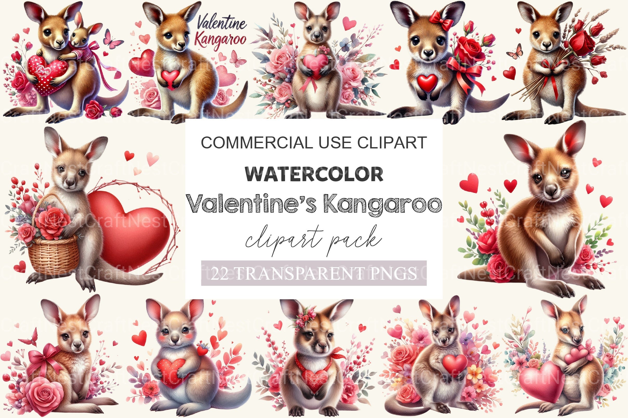 Valentine Kangaroo Clipart Bundle