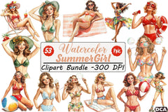 Summer Pin Up Girl Clipart Bundle - CraftNest - Digital Crafting and Art