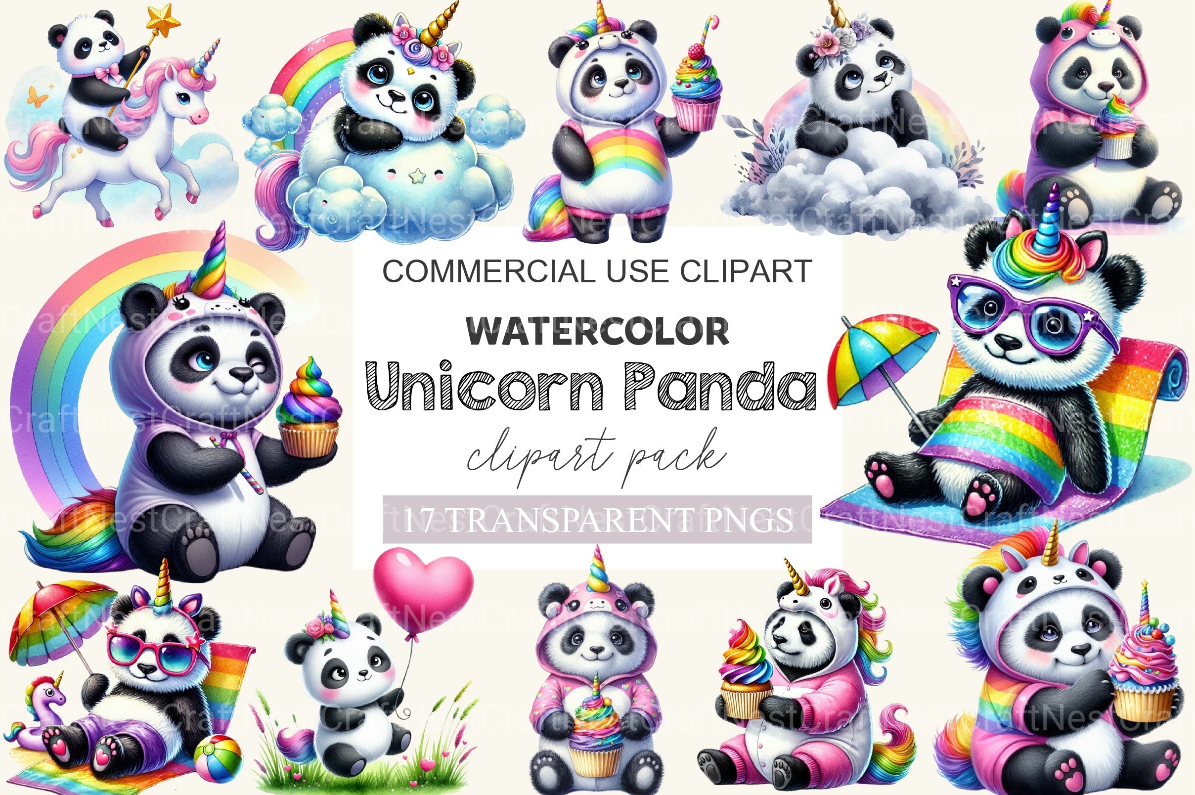 Unicorn Panda Clipart Bundle 1