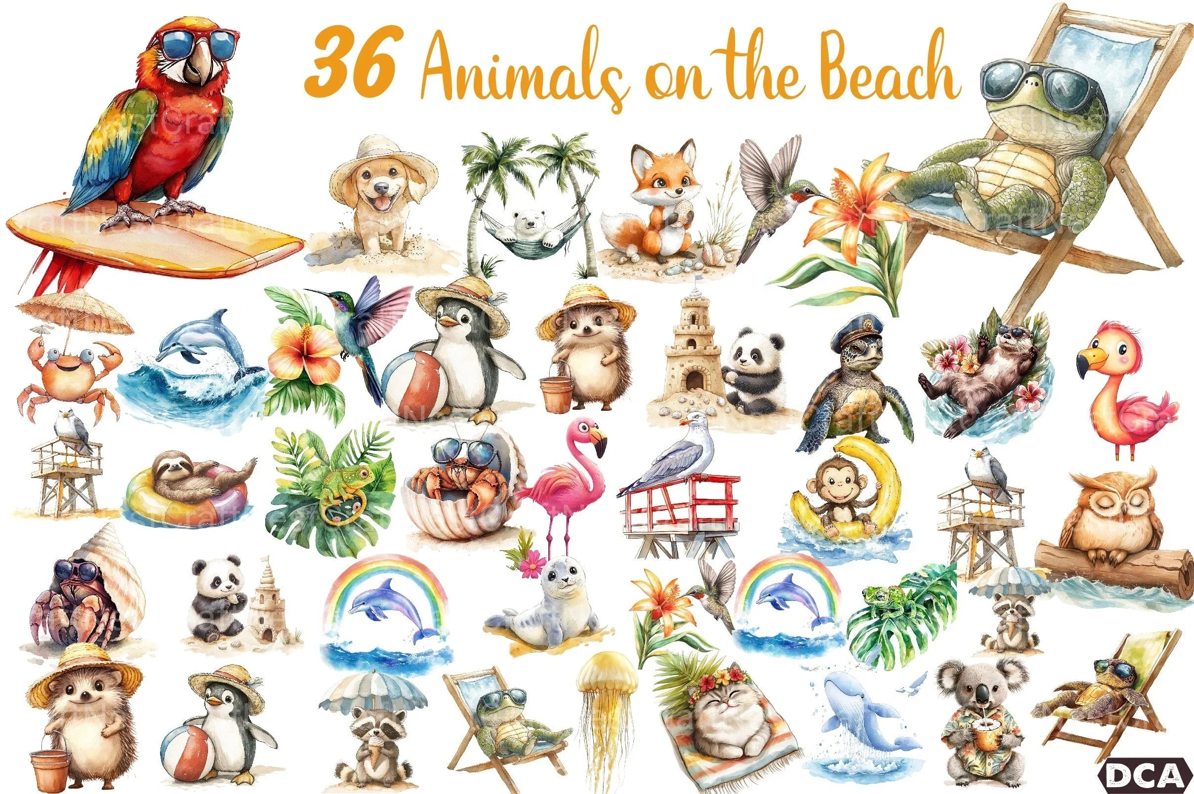 Summer Beach Animals Clipart Bundle - CraftNest - Digital Crafting and Art