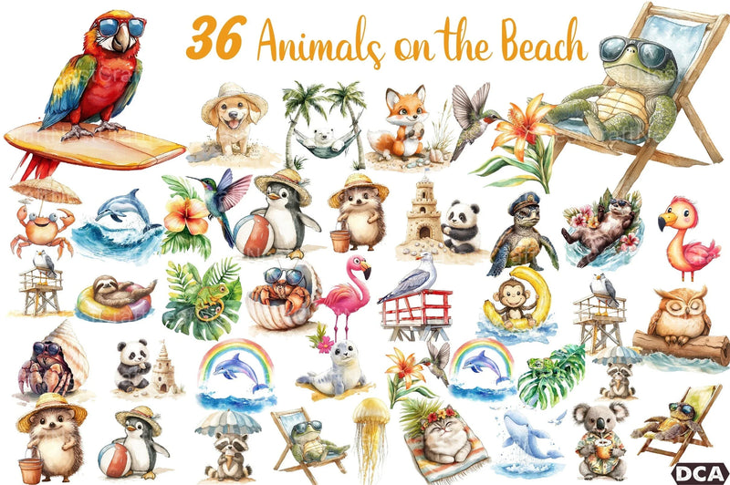 Summer Beach Animals Clipart Bundle - CraftNest - Digital Crafting and Art