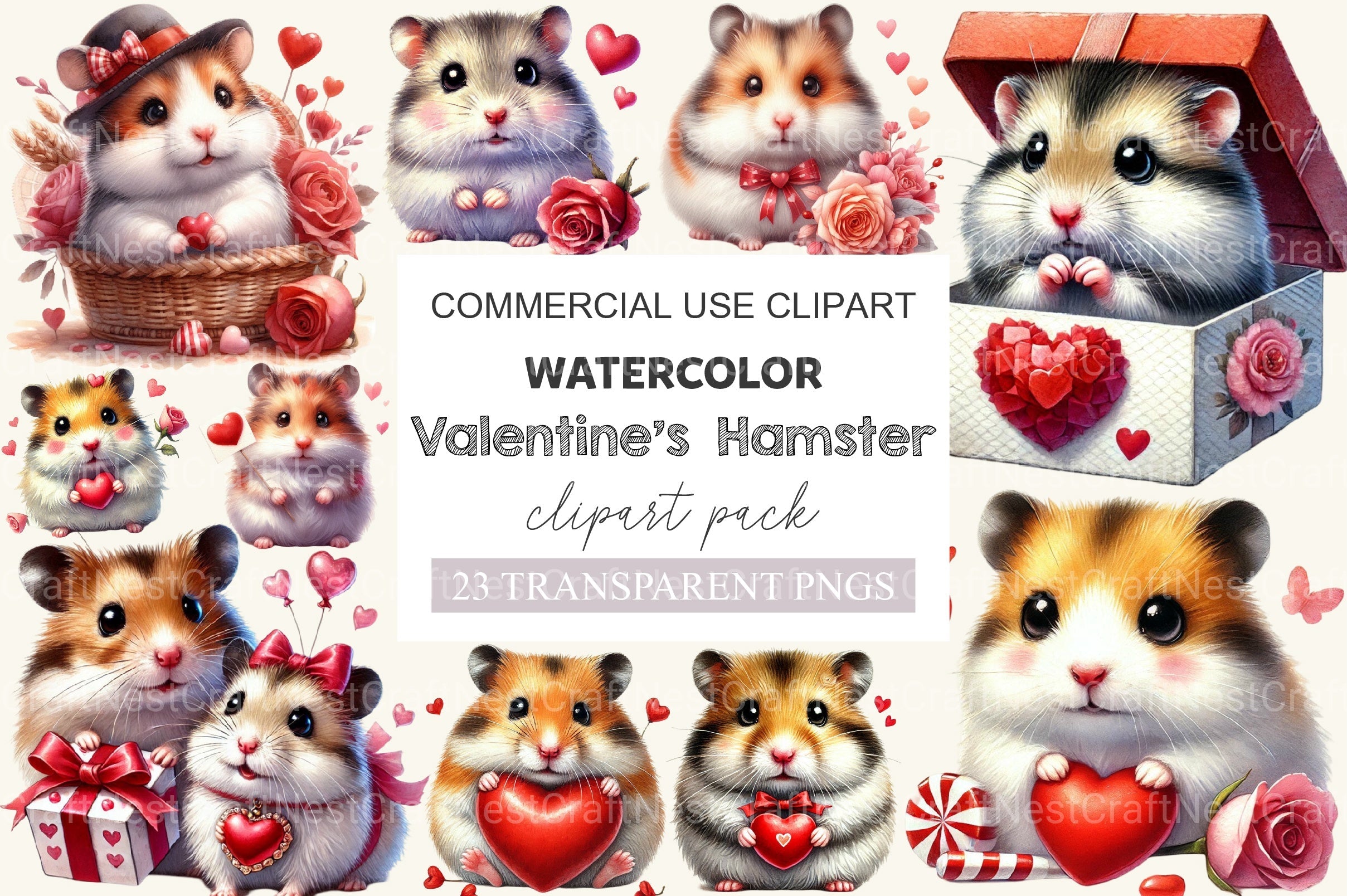 Valentine Hamster Clipart Bundle