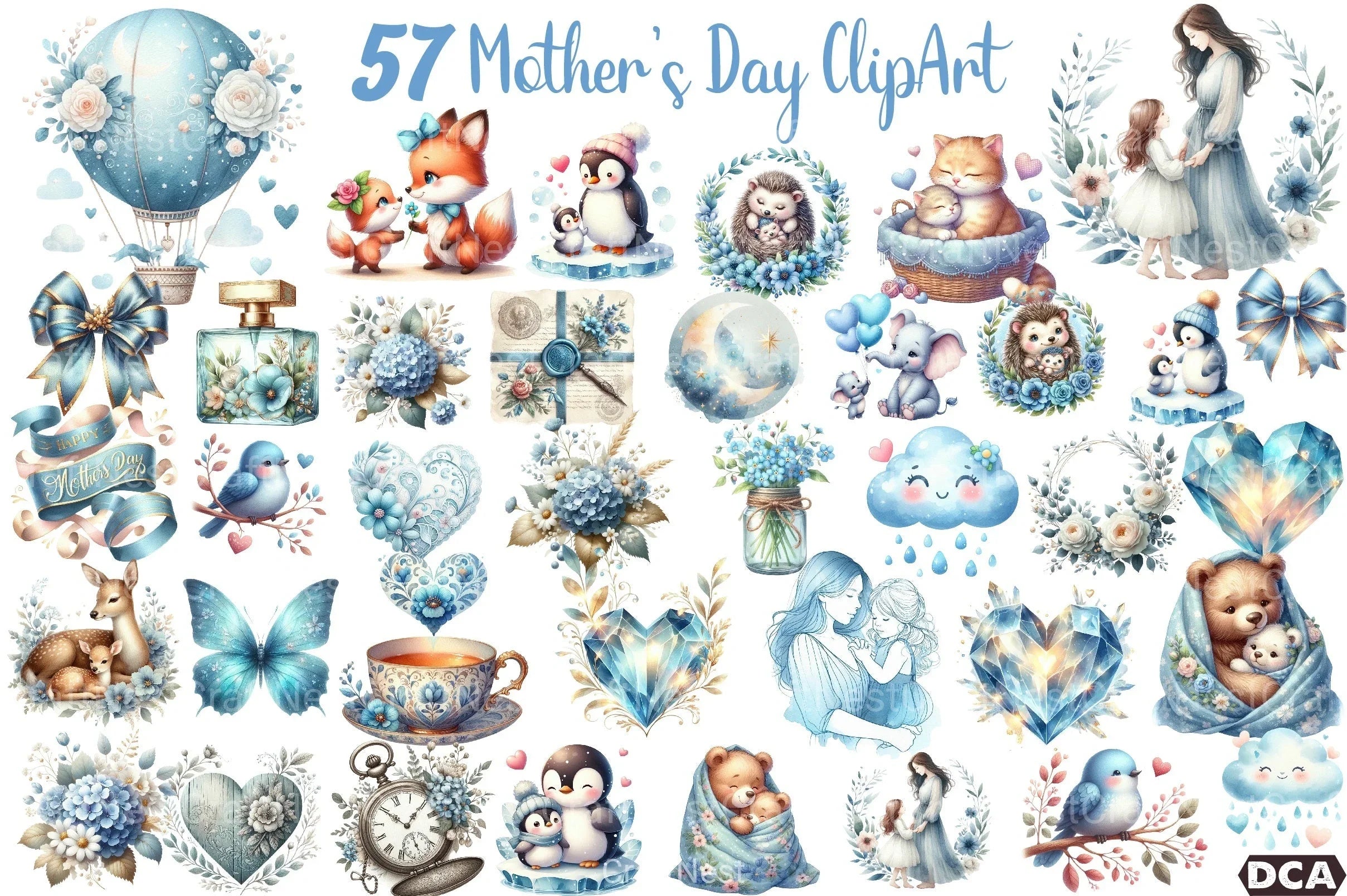 Soft Blue Mother's Day Clipart Bundle - CraftNest - Digital Crafting and Art