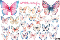Blush Blue Glitter Butterflies Clipart Bundle - CraftNest - Digital Crafting and Art