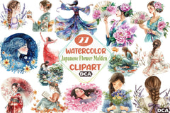 Japanese Flower Maiden Clipart Bundle - CraftNest - Digital Crafting and Art