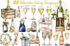 Vintage Champagne Clipart Bundle - CraftNest - Digital Crafting and Art