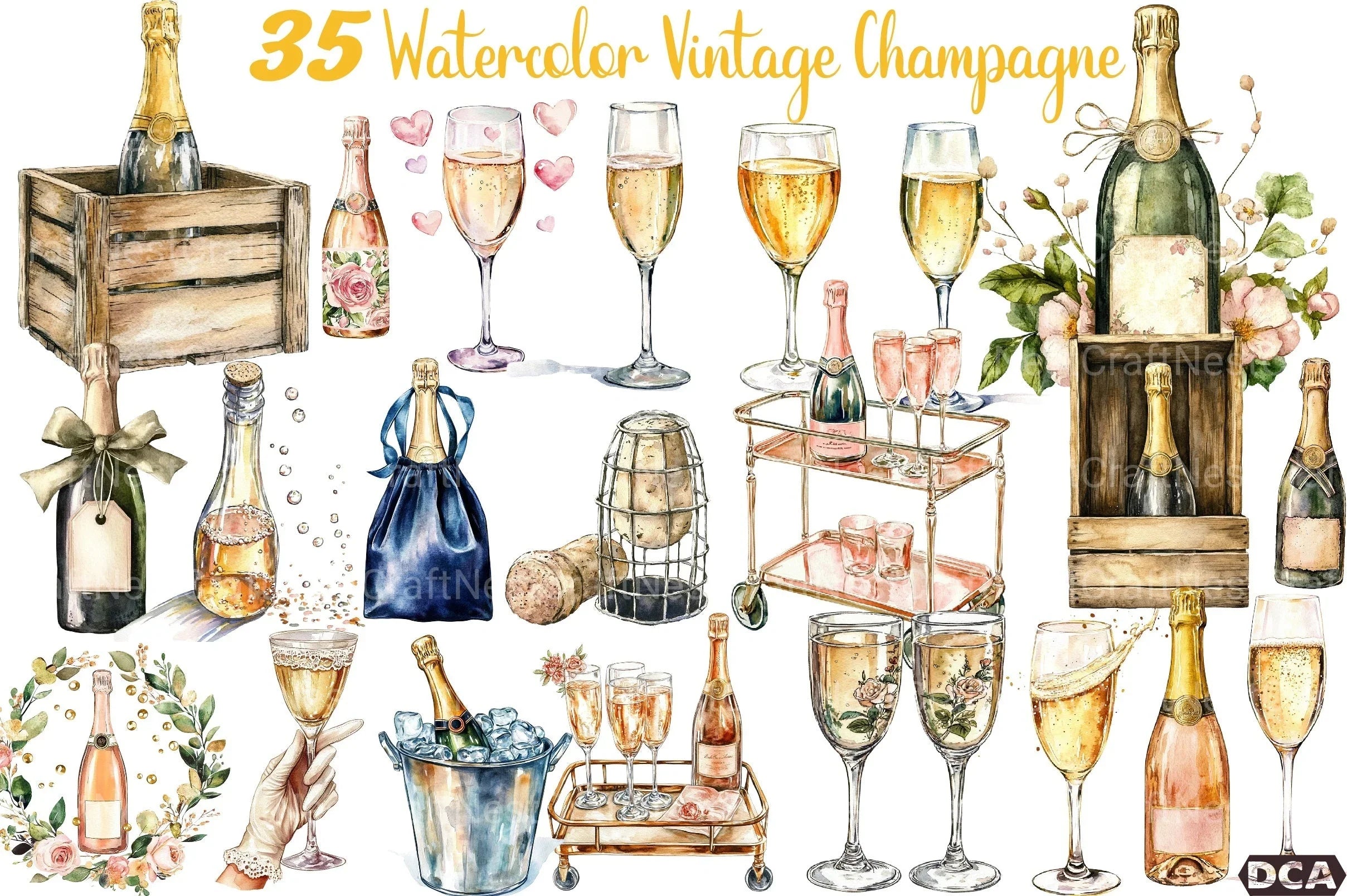 Vintage Champagne Clipart Bundle - CraftNest - Digital Crafting and Art