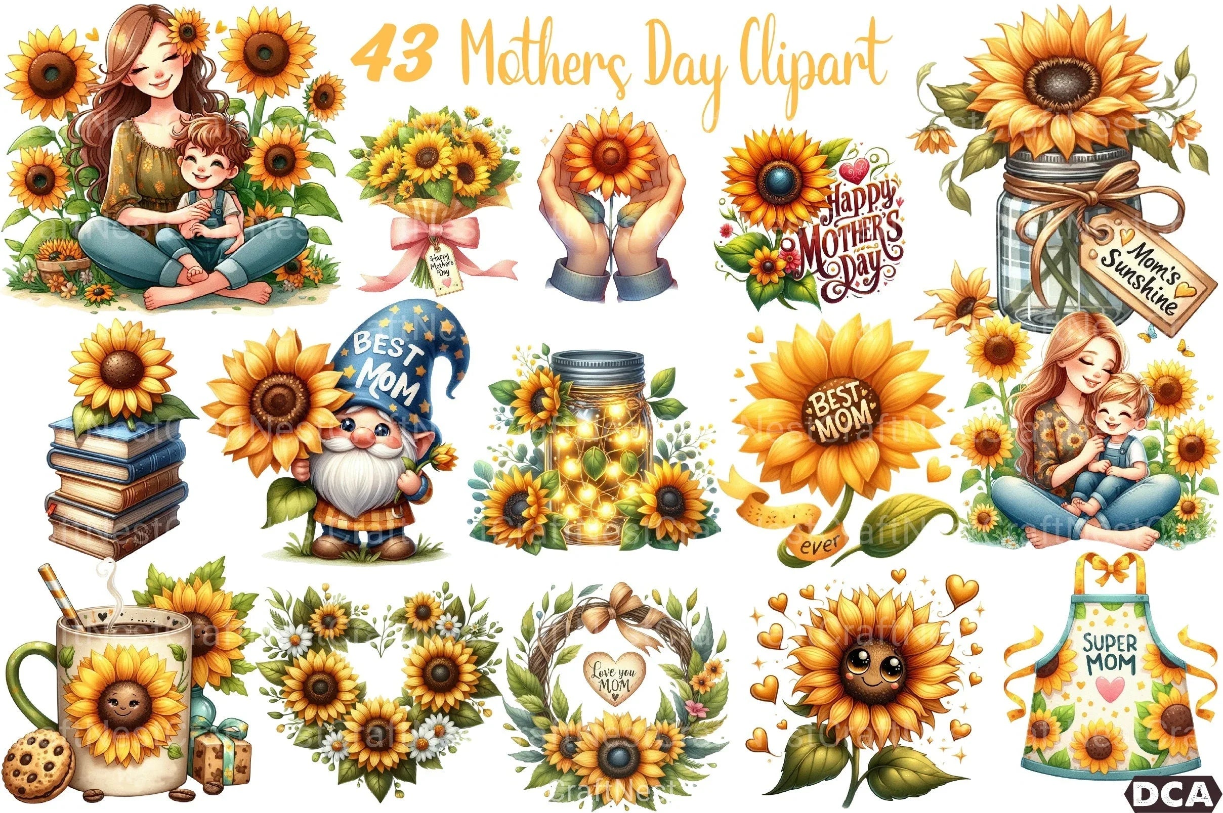 Sunflower Mother's Day Clipart Bundle 19 - CraftNest - Digital Crafting and Art