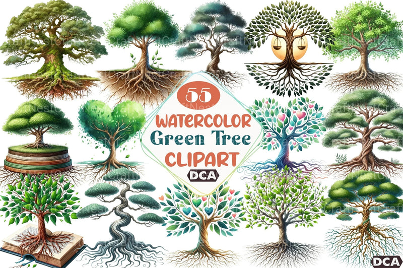 Green Tree with Roots Clipart Bundle - CraftNest - Digital Crafting and Art