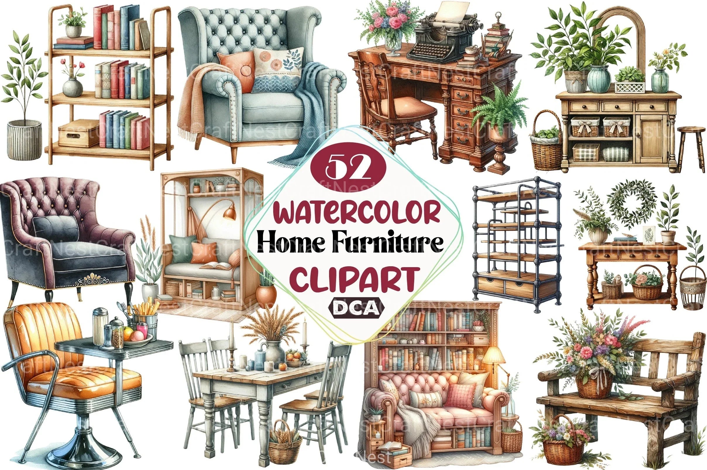 Home Furniture Clipart Bundle 99 - CraftNest - Digital Crafting and Art