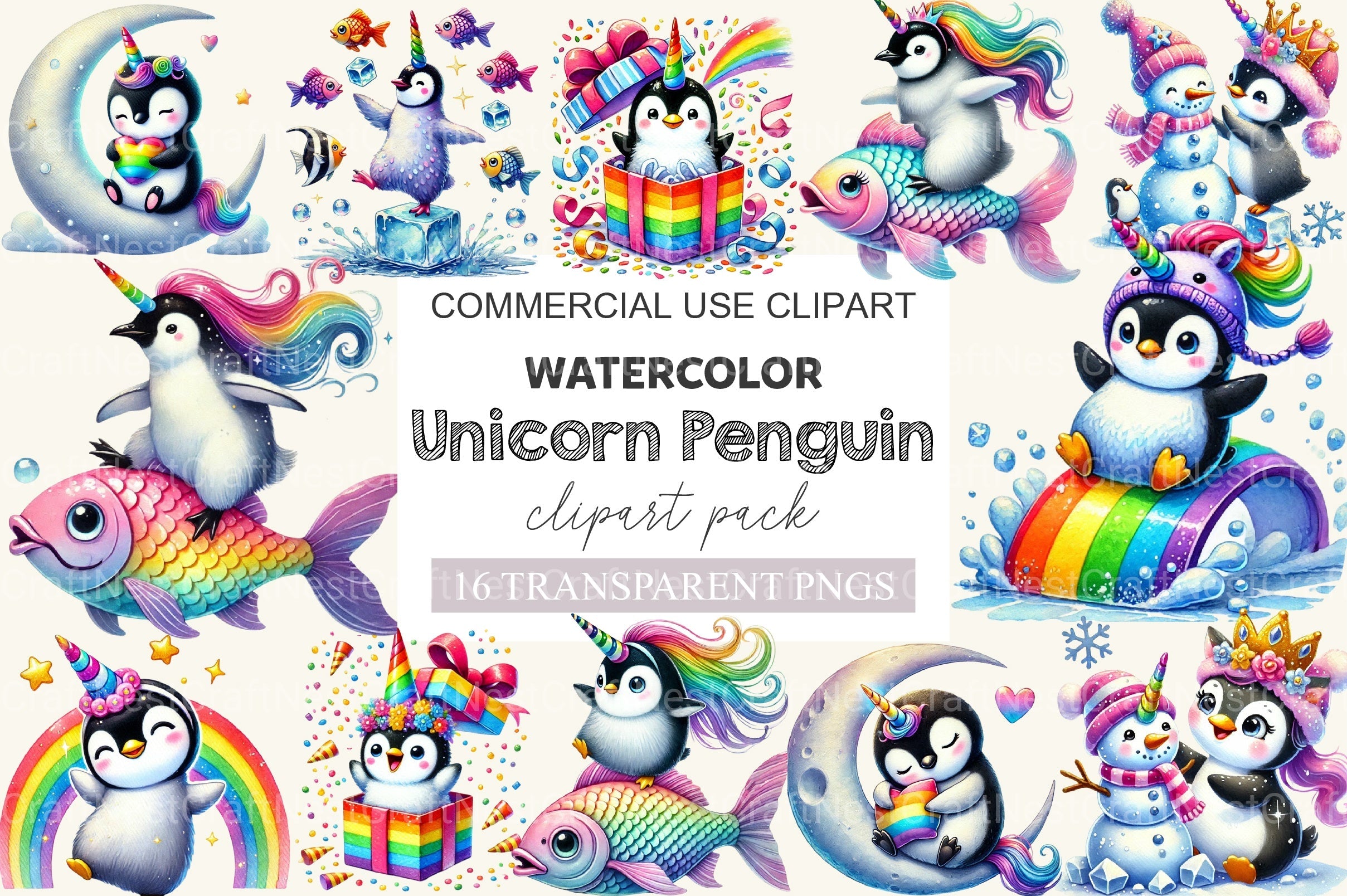 Unicorn Penguin Clipart Bundle 2