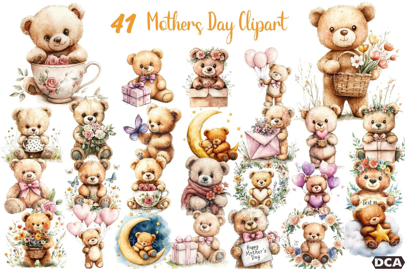 Mother's Day Teddy Bear Clipart Bundle 1 - CraftNest - Digital Crafting and Art