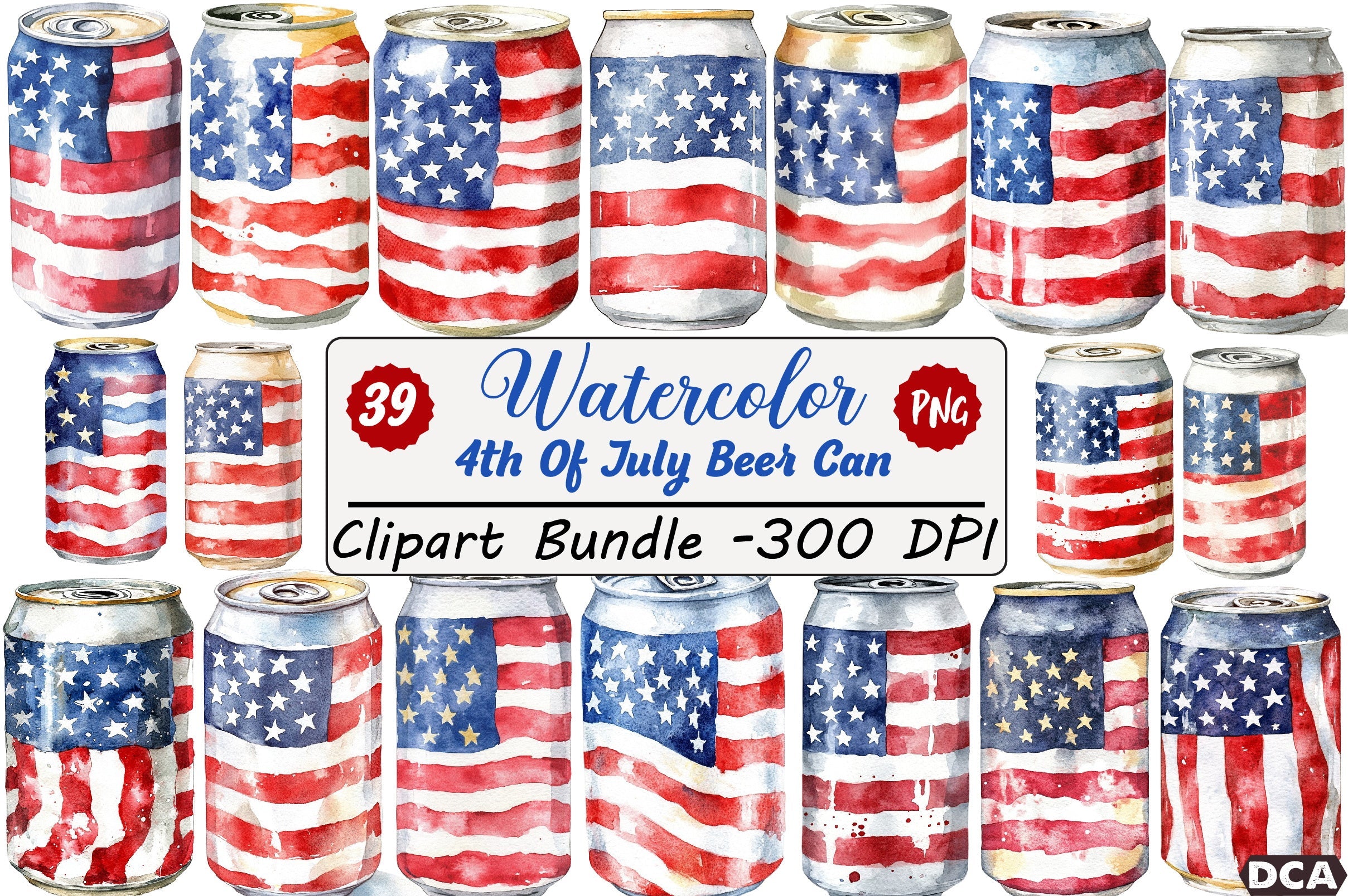 4th of July Beer Can Clipart Bundle