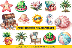Cute Summer Beach Clipart Bundle 1 - CraftNest - Digital Crafting and Art