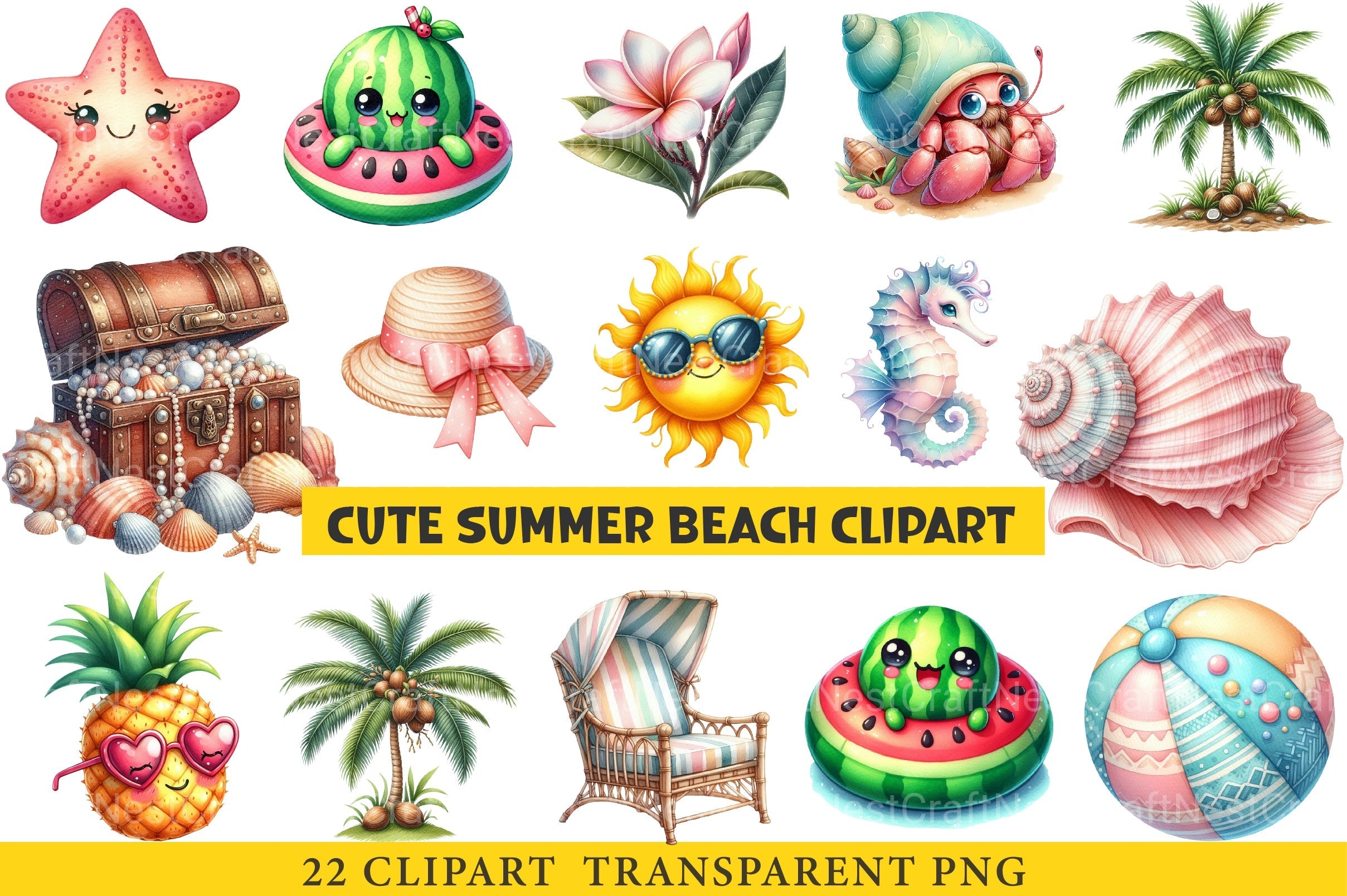 Cute Summer Beach Clipart Bundle 1 - CraftNest - Digital Crafting and Art