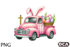 Pink Checkered Truck with Bunny Ears Clipart Bundle 4 - CraftNest - Digital Crafting and Art