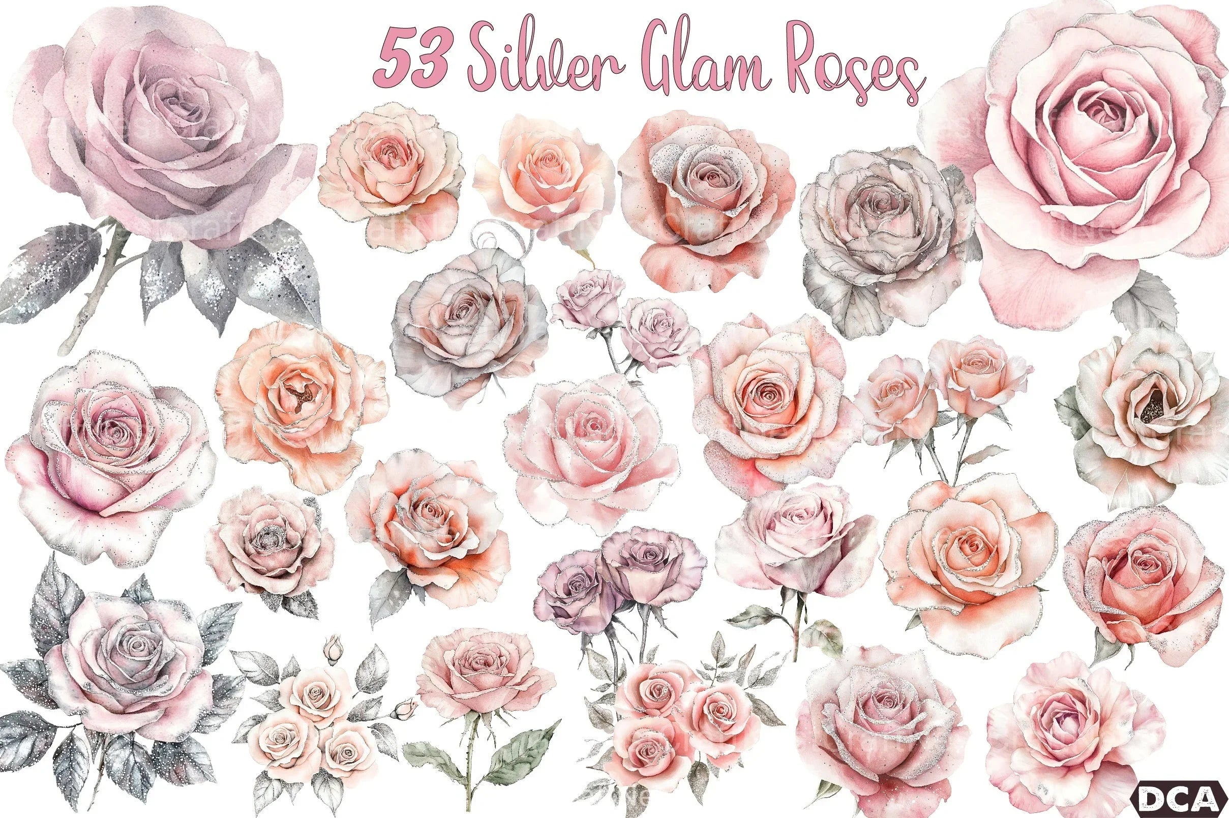 Blush and Silver Glam Roses Clipart Bundle 4 - CraftNest - Digital Crafting and Art