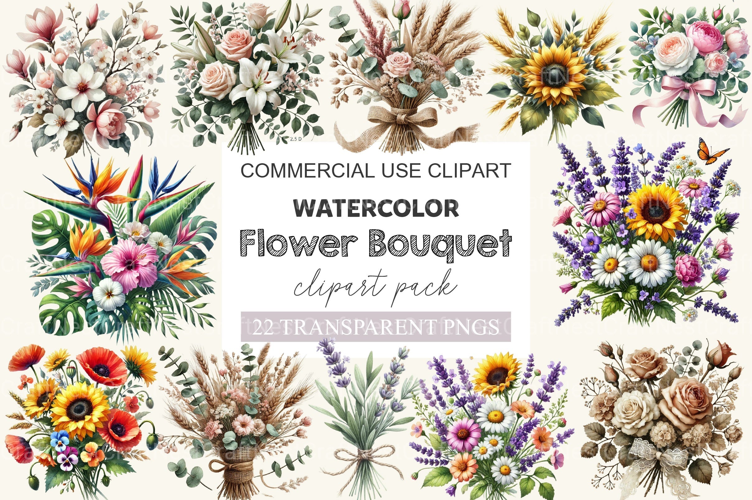 Flower Bouquet Clipart Bundle