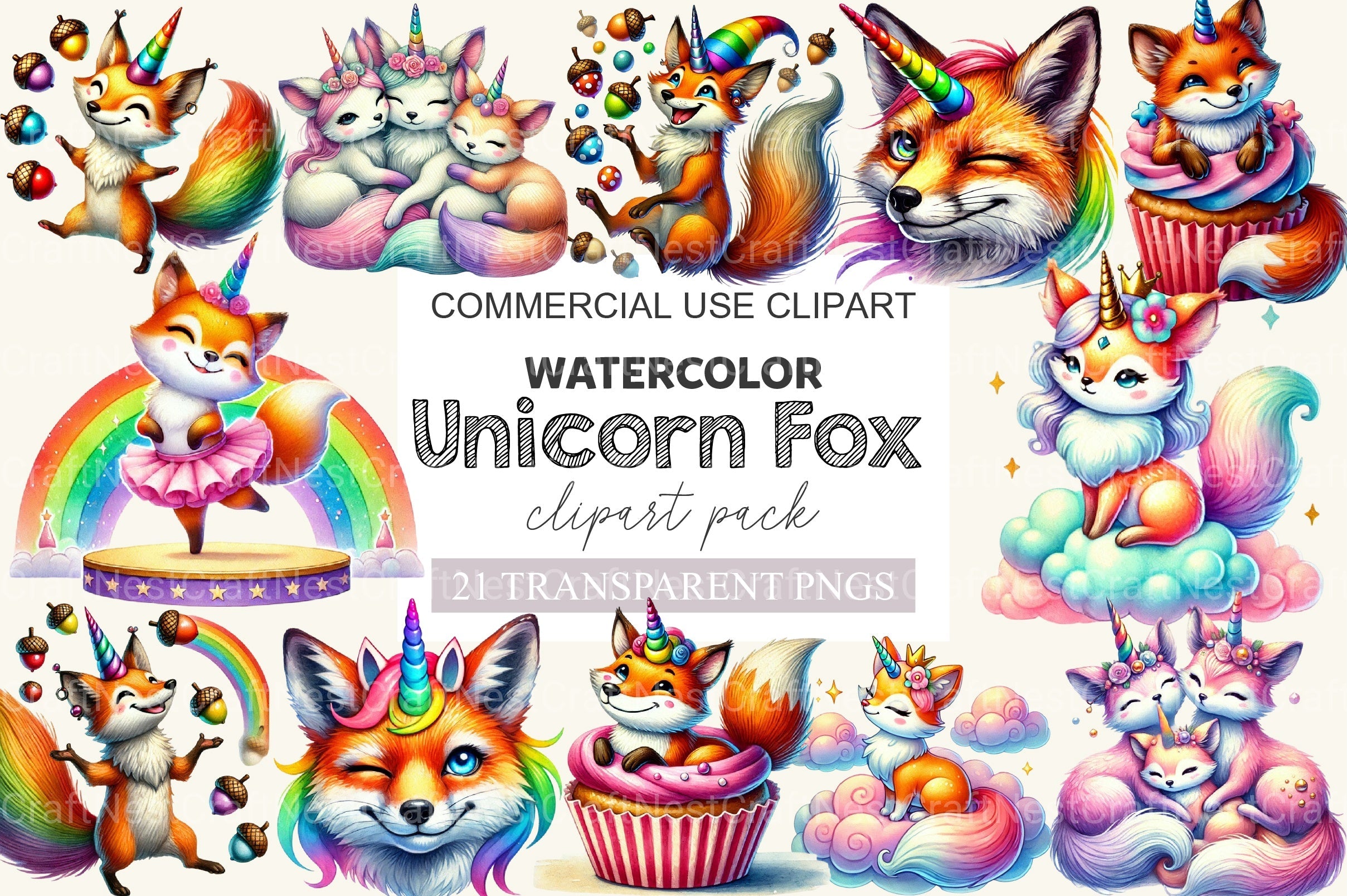 Unicorn Fox Clipart Bundle