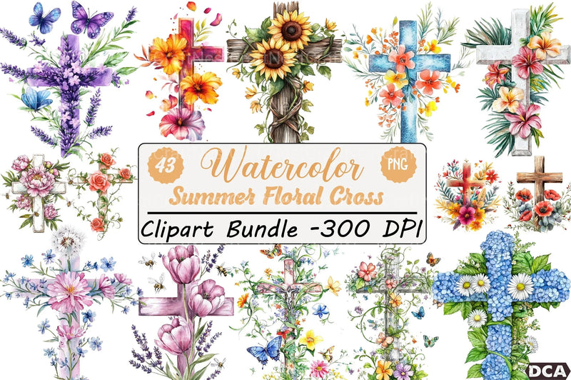 Summer Floral Cross Clipart Bundle 35 - CraftNest - Digital Crafting and Art