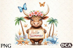 Summer Highland Cow Clipart Bundle 11 - CraftNest - Digital Crafting and Art