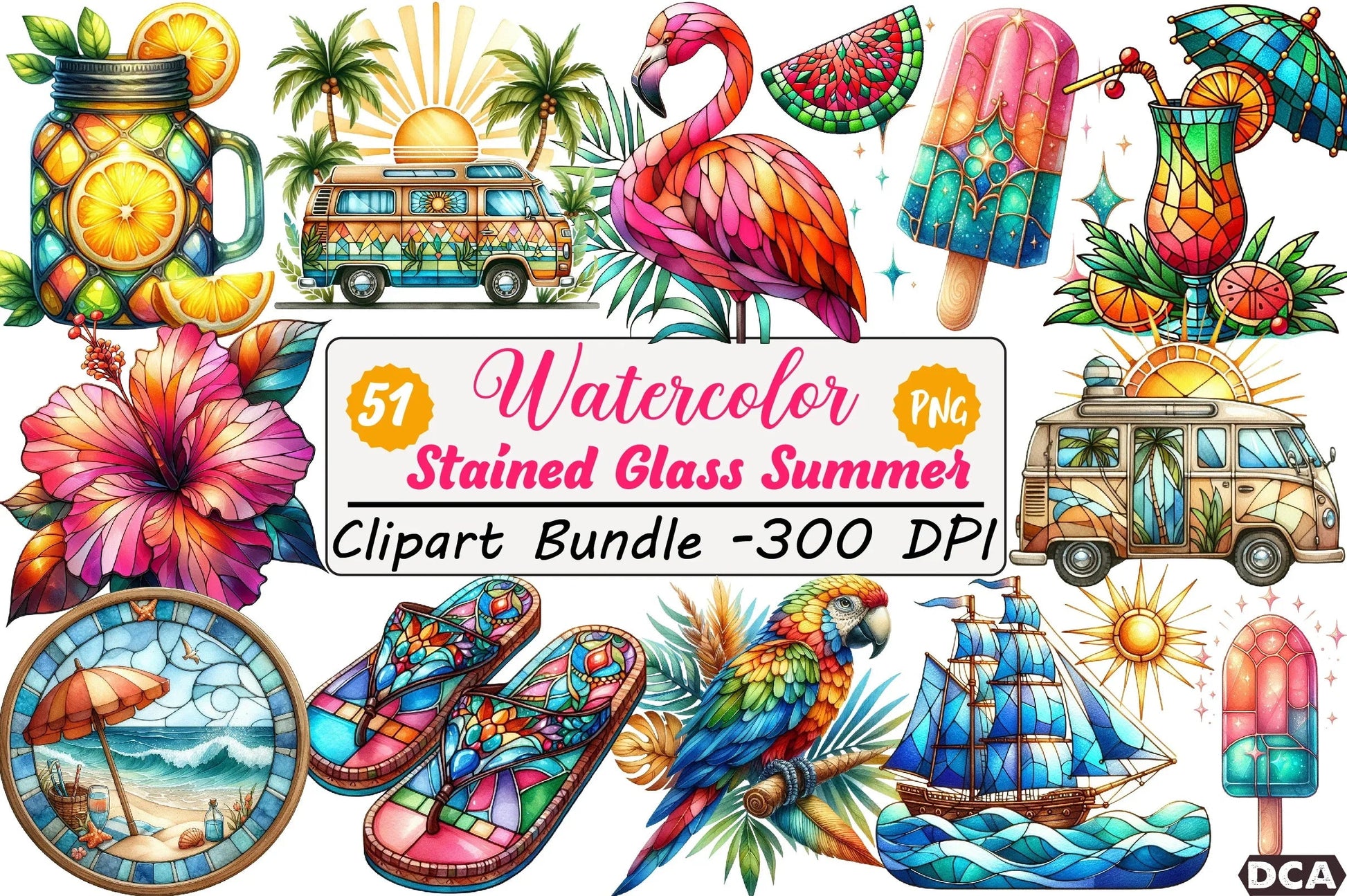 Stained Glass Summer Clipart Bundle - CraftNest - Digital Crafting and Art