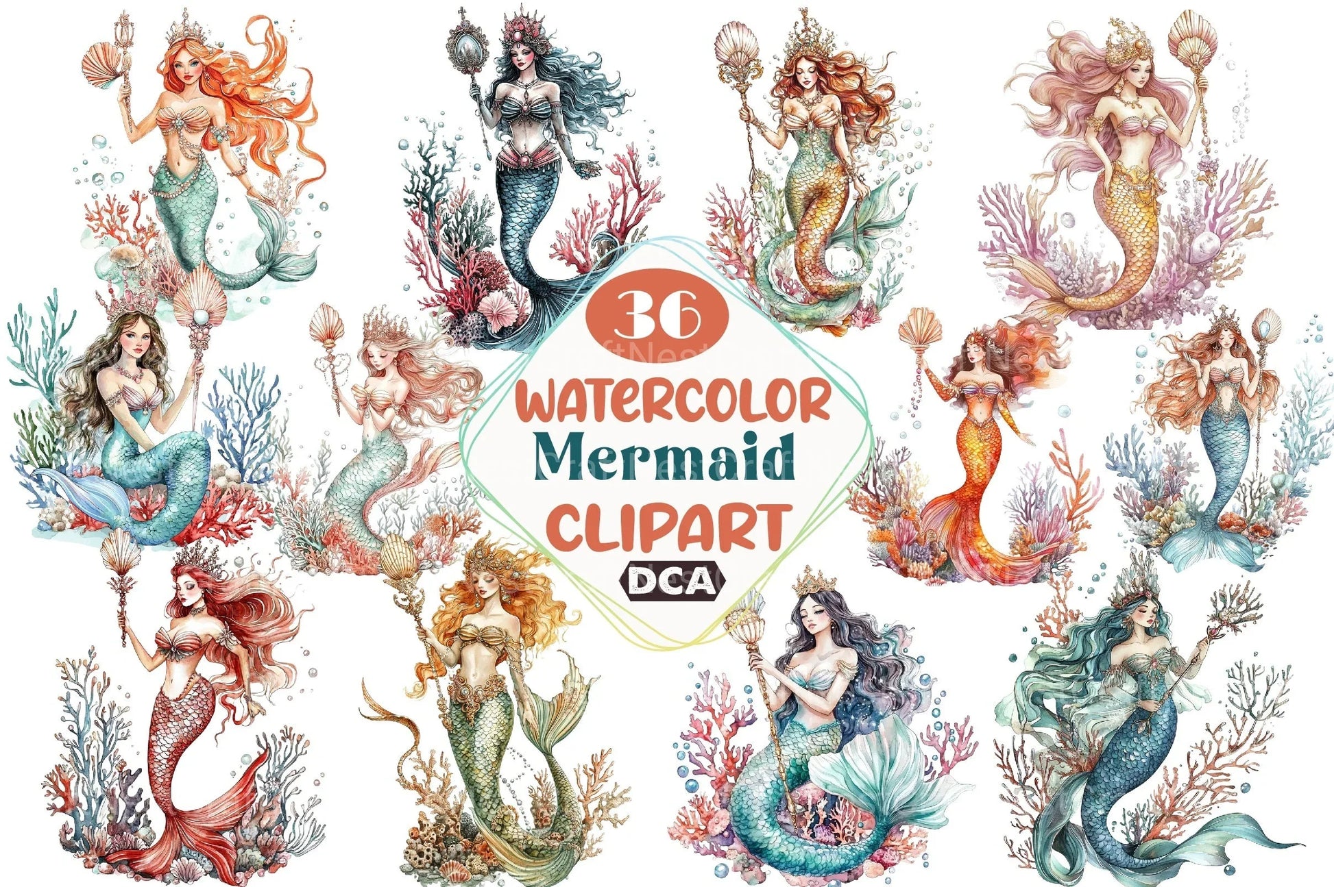 Mermaid Clipart Bundle 55 - CraftNest - Digital Crafting and Art