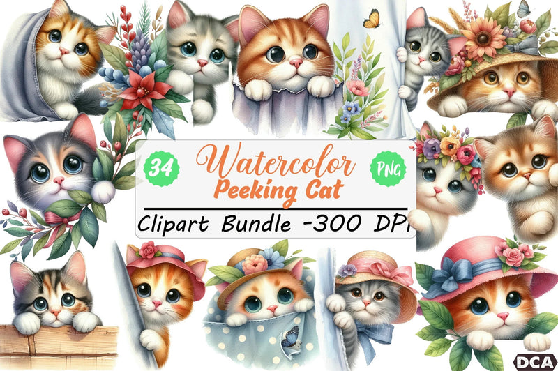 Peeking Cat Clipart Bundle - CraftNest - Digital Crafting and Art