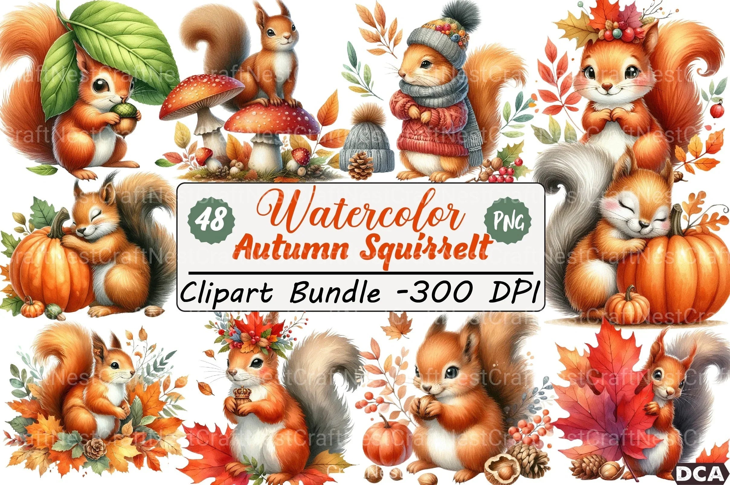 Autumn Squirrel Clipart Bundle 77 - CraftNest - Digital Crafting and Art