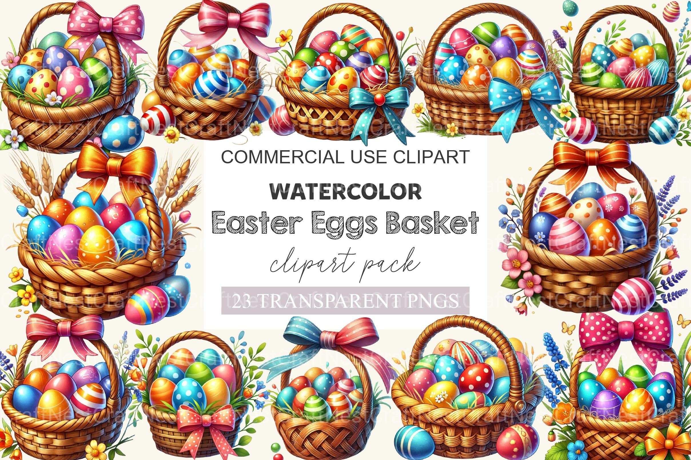Easter Eggs Basket Clipart Bundle