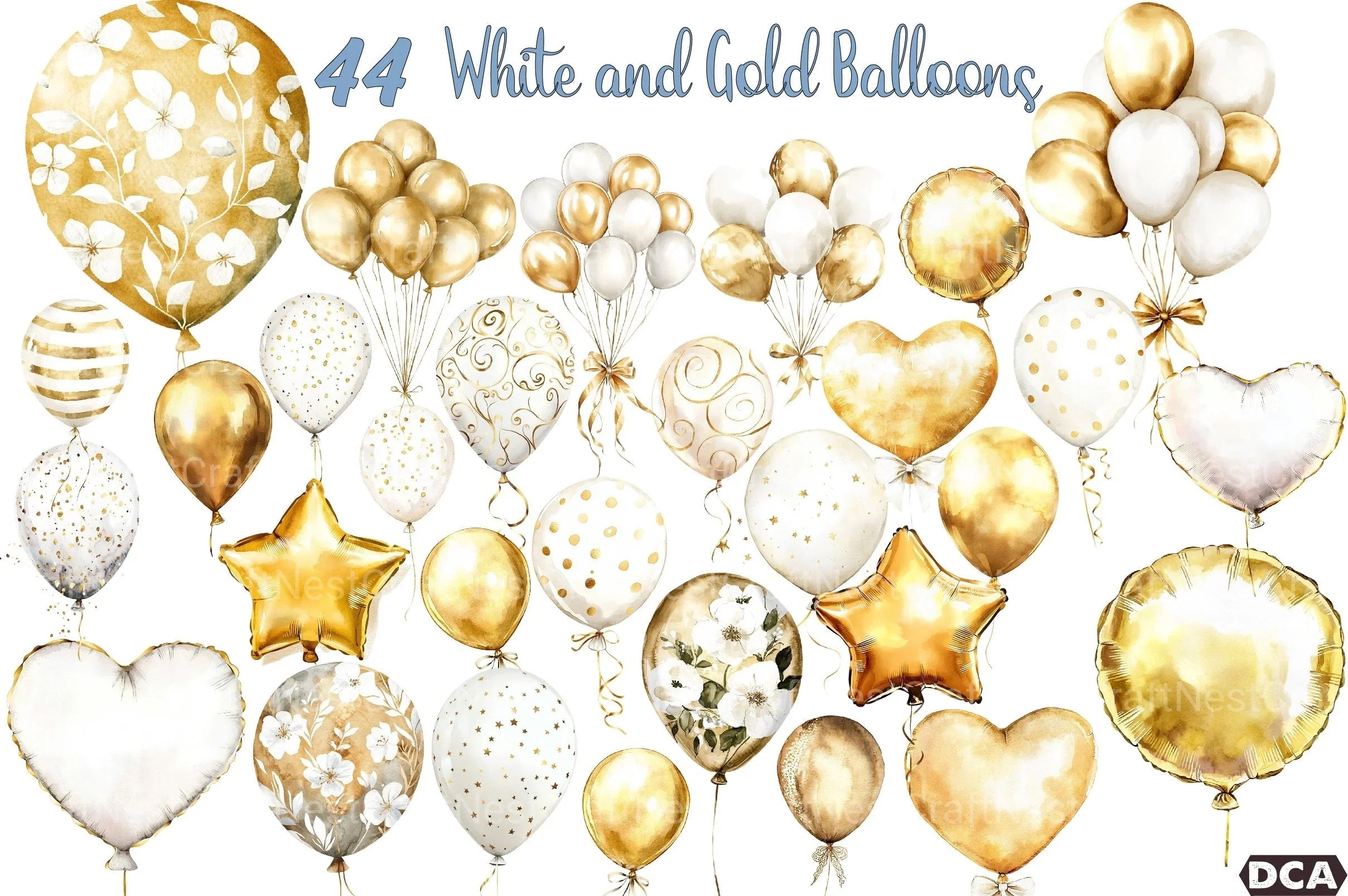 White and Gold Balloons Clipart Bundle - CraftNest - Digital Crafting and Art