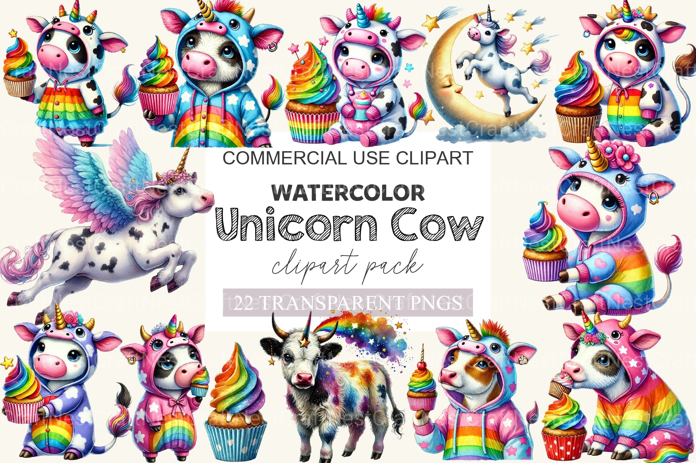 Unicorn Cow Clipart Bundle 2