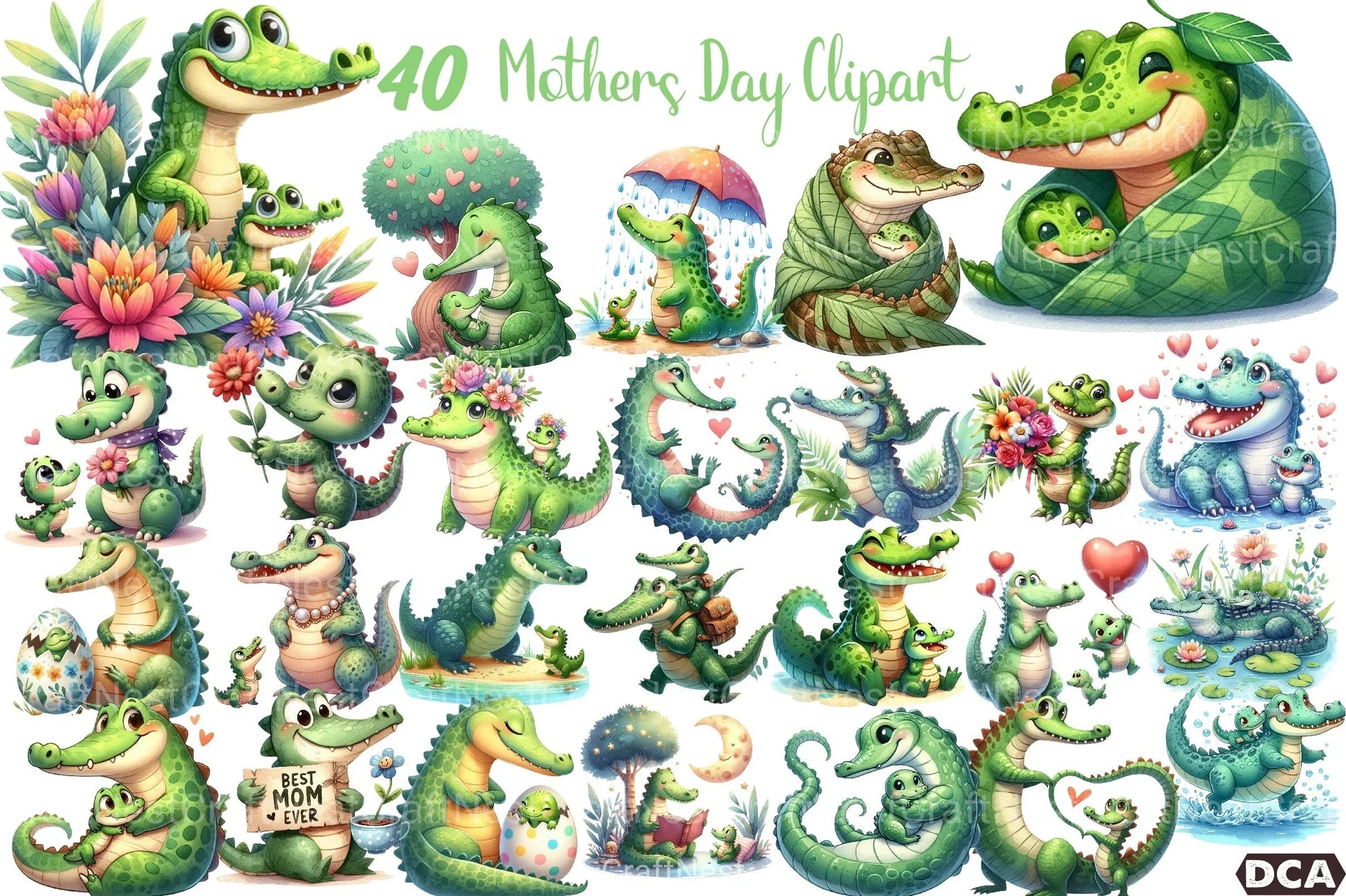 Crocodile Mother's Day Clipart Bundle - CraftNest - Digital Crafting and Art