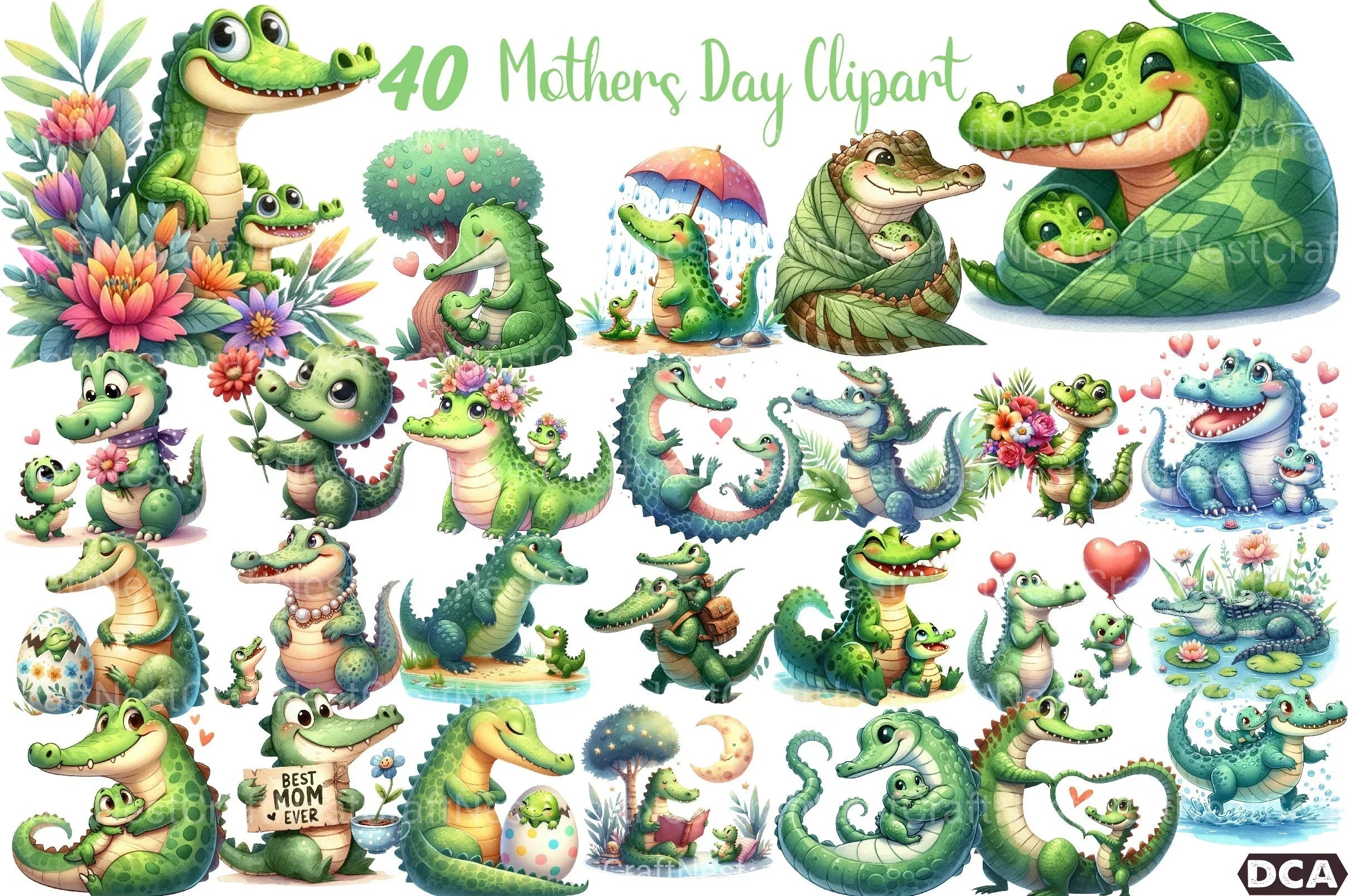 Crocodile Mother's Day Clipart Bundle - CraftNest - Digital Crafting and Art