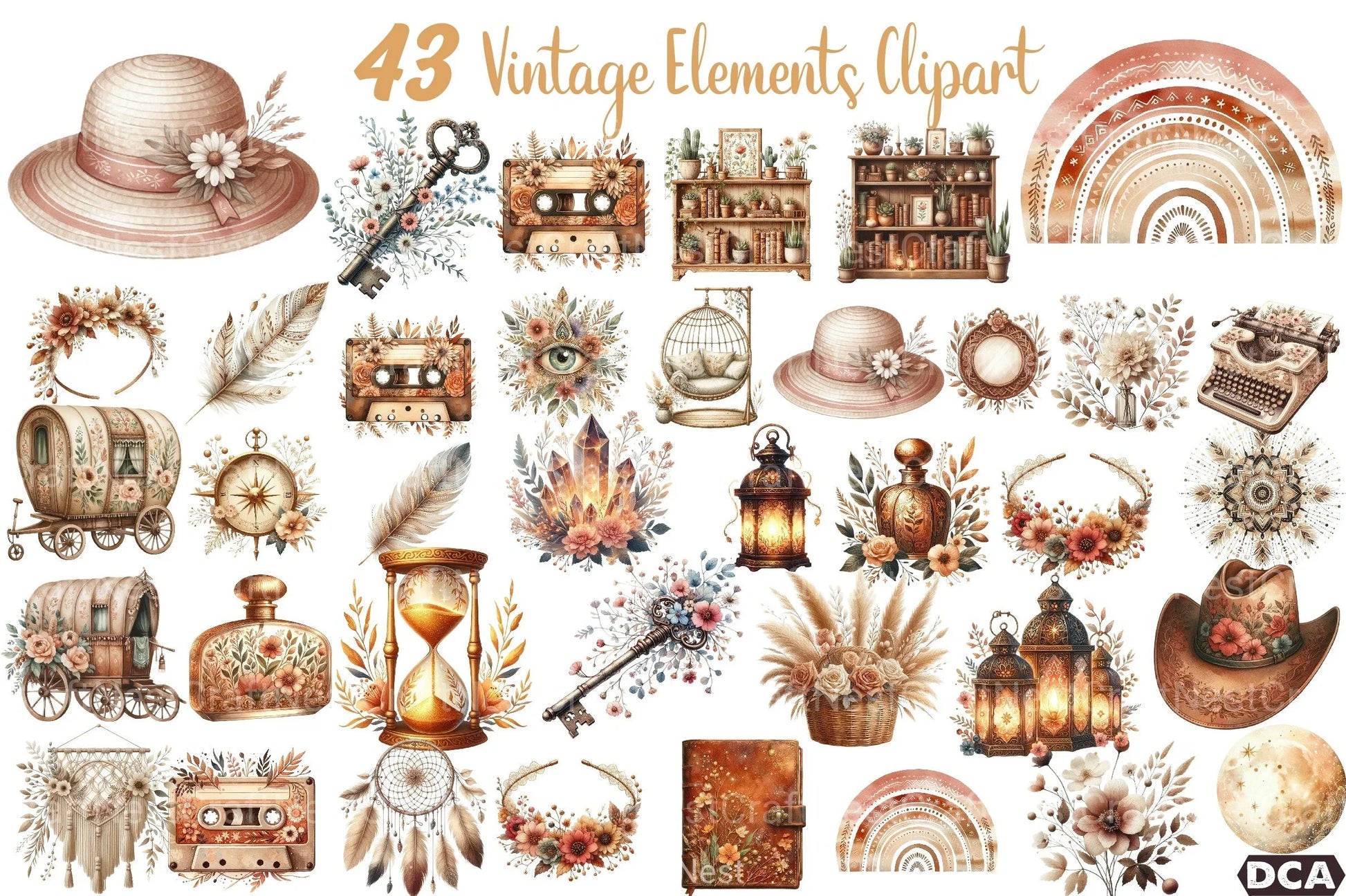 Boho Vibes Vintage Elements Clipart Bundle - CraftNest - Digital Crafting and Art