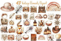 Boho Vibes Vintage Elements Clipart Bundle - CraftNest - Digital Crafting and Art
