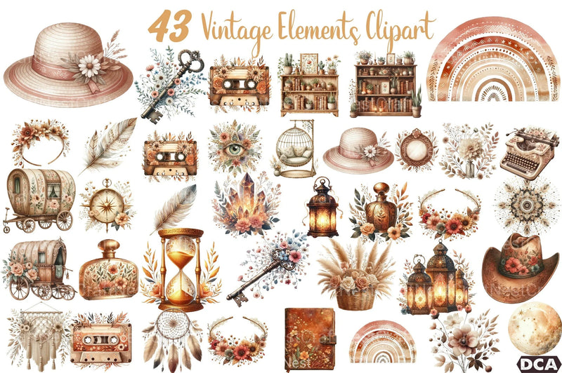 Boho Vibes Vintage Elements Clipart Bundle - CraftNest - Digital Crafting and Art